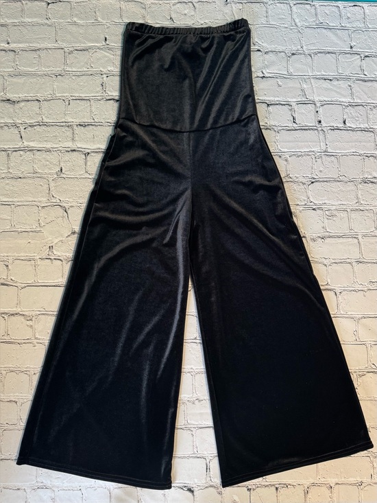 Eliza J Pants - Eliza J Black Velvet Strapless Wide-Leg Cropped Leg Jumpsuit Evening Size Small